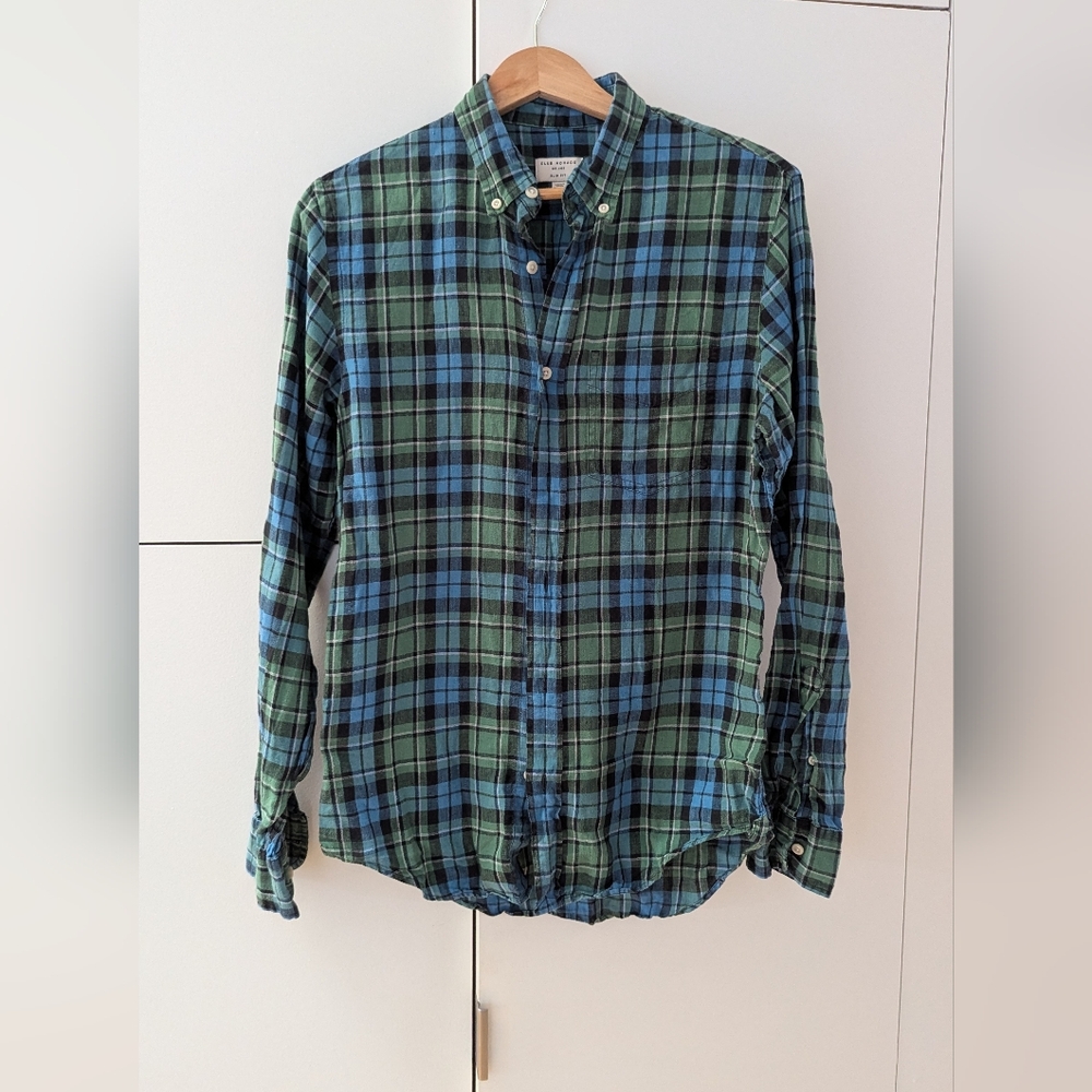Club Monaco Green and Blue Checkered Shirt